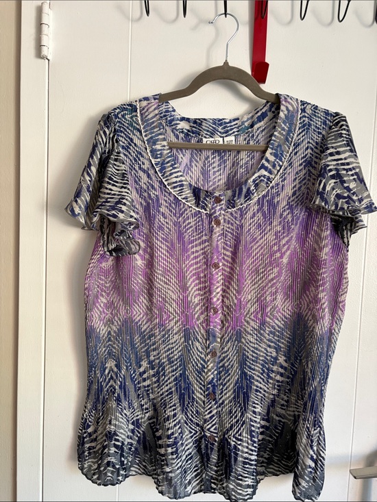 Cato Tops - Cato Purple and Blue Crinkled Button-Front Blouse